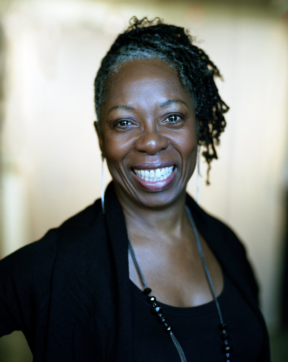 Headshot of Jawole Willa Jo Zolla who is wearing a black knit top and her hair is pulled back